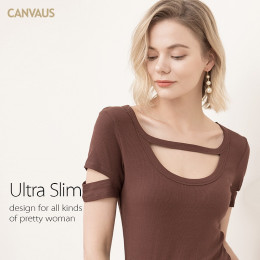 Элегантная обтягивающая футболка CANVAUS с глубоким вырезом на груди и плечах