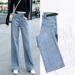 Классические трендовые женские джинсы на ремне с двумя пуговицами