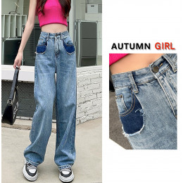 Стильные уличные женские оверсайз джинсы с цветными карманами