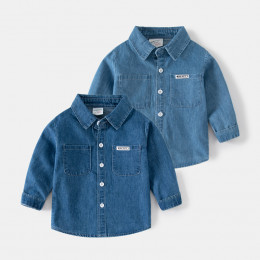 Стильная однотонная джинсовая детская рубашка для мальчиков