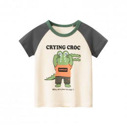 Стильная детская футболка с цветными рукавами с плачущим крокодилом