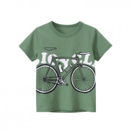 Детская зелёная футболка с коротким рукавом с велосипедом